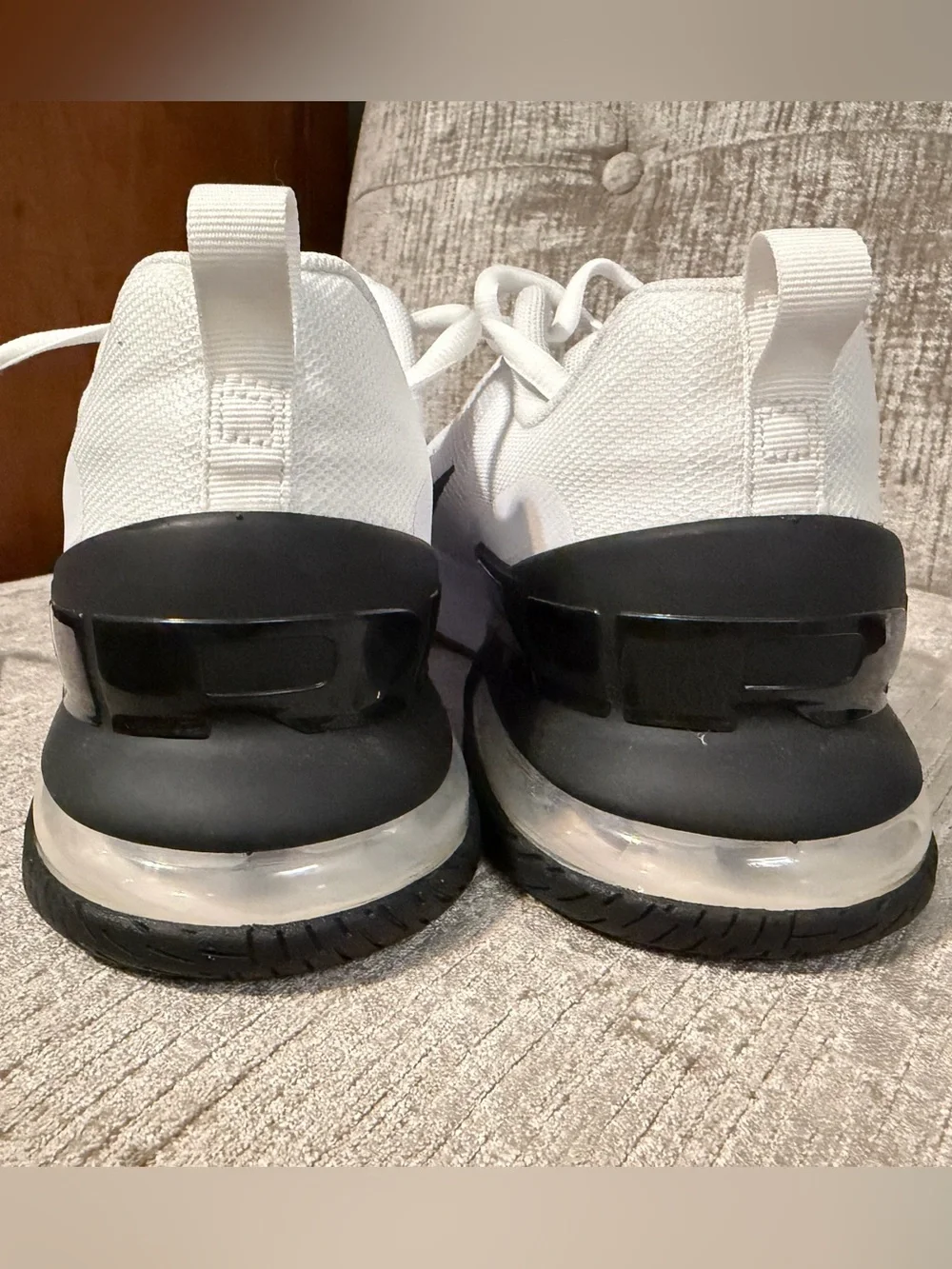 New Men's Nike Air Max White Sneakers with Black Swoosh and Gum Trim